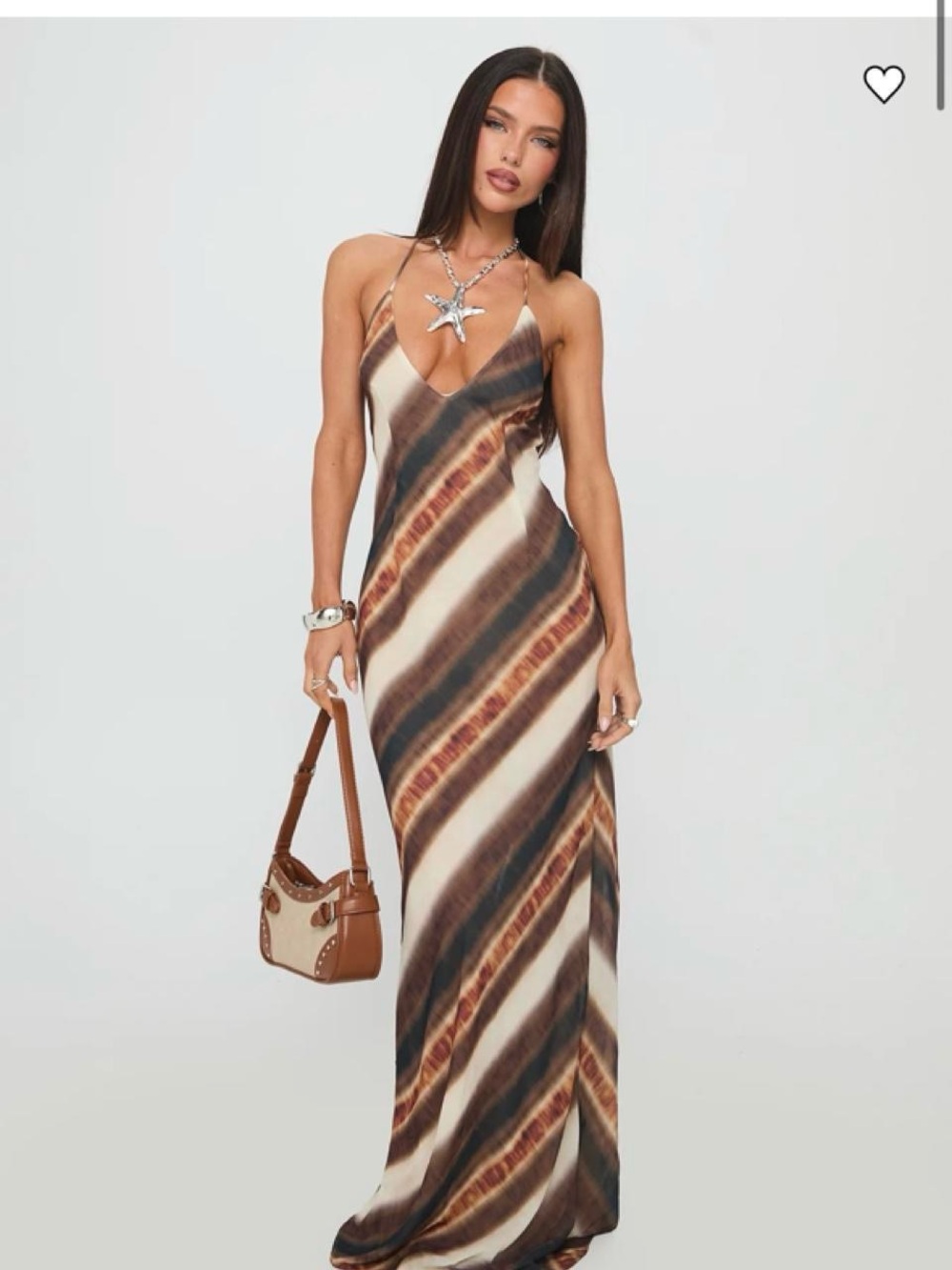 Striped Halter Maxi Dress in Brown & Cream